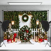 Lofaris Kiefer Blätter Kranz Geschenke Weihnachten Foto Hintergrund